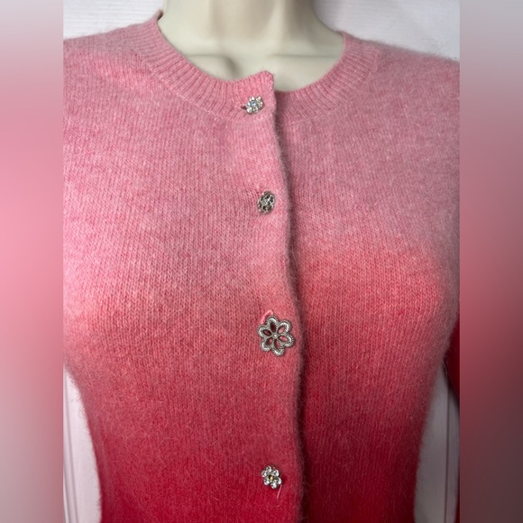 Pout VTG Lambswool Angora Rabbit Dip dye Flower Button Cardigan Sweater Med NWT - Picture 3 of 7